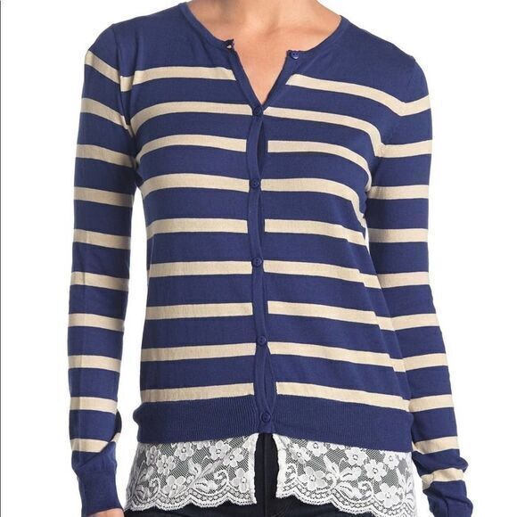 LOVE LILLY NWT Blue Striped Cardigan Sweater SMALL - Picture 1 of 6